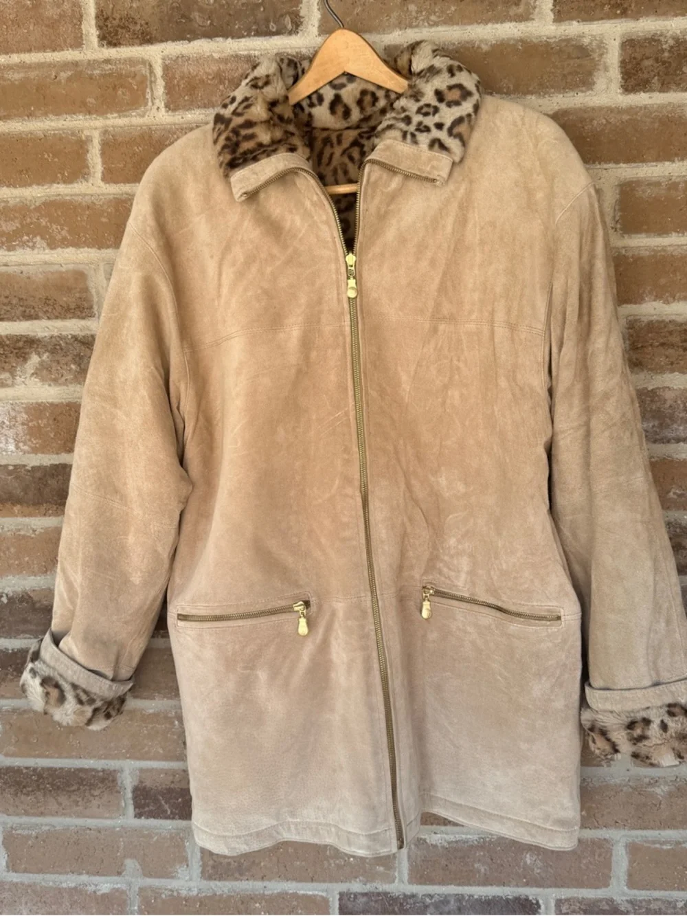 Vintage Winlet Suede Jacket with Leopard-Print Trim